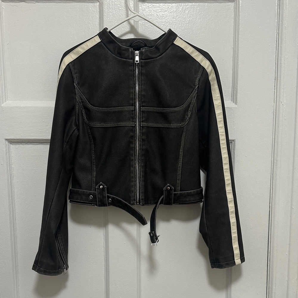 Urban Outfitters UO Jordan Faux Leather Fitted Racer Moto Jacket